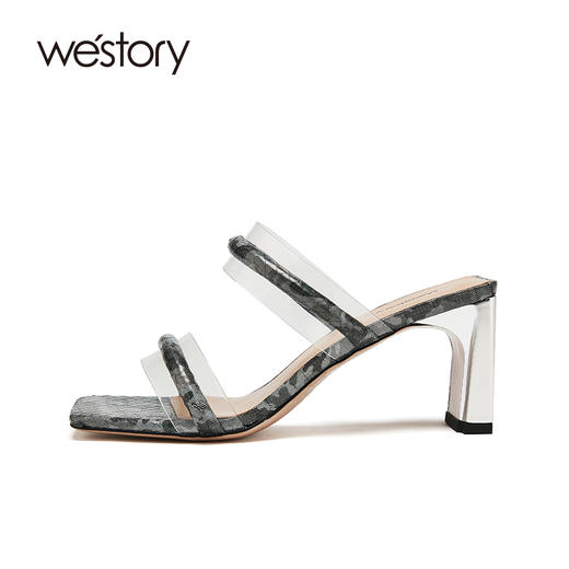 westory女鞋2021夏季新款蛇皮高跟凉鞋公主鞋拖鞋外穿W21BJ60771 商品图3