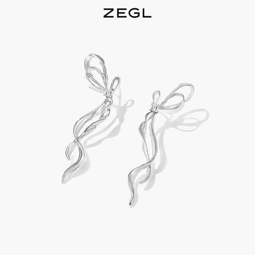 ZEGL蝴蝶结波浪长款耳环女轻奢小众设计感耳钉925银针夏季耳饰品 商品图0