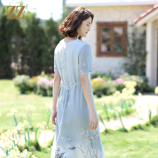 佐尔美夏季新款 桑蚕丝真丝乔其连衣裙女E12LS83 商品图4