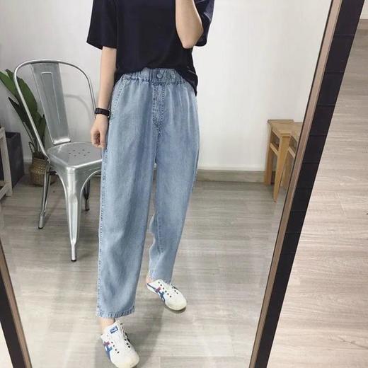 黛唯梵超薄牛仔裤女2022夏季松紧腰天丝宽松显瘦潮大码九分直筒老爹裤子 商品图4