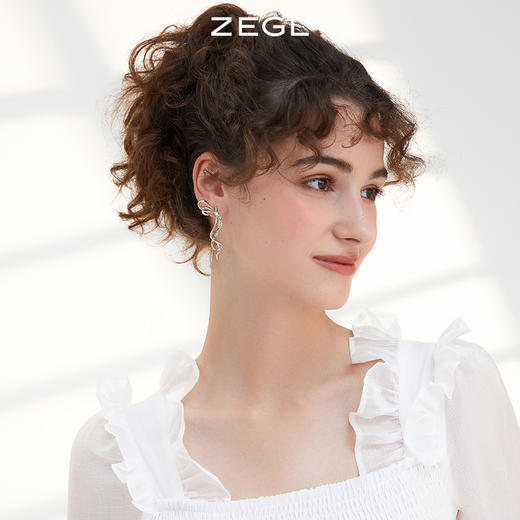 ZEGL蝴蝶结波浪长款耳环女轻奢小众设计感耳钉925银针夏季耳饰品 商品图3