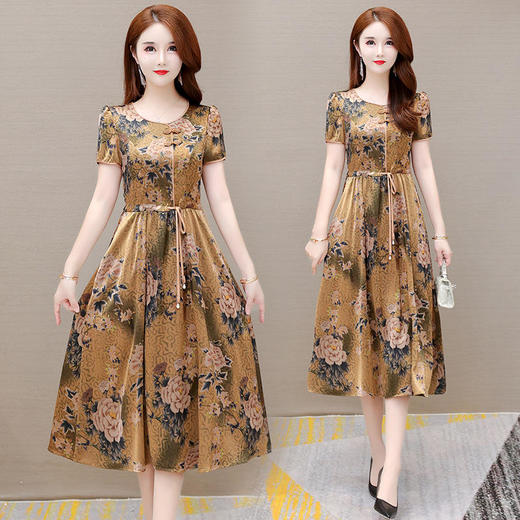 YWE ALLJ22A76减龄印花连衣裙贵夫人气质优雅a字裙 商品图1