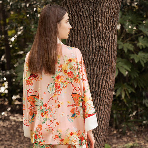 Solo seta真丝睡衣套装女桑蚕丝长袖家居服碎花系带奢华原创 商品图4