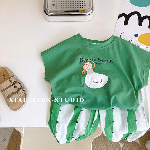 黛唯梵儿童套装2022夏新款男女童装短t恤休闲上衣宝宝长裤防蚊裤两件套 商品图6
