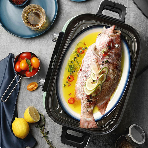 英国摩飞二代多功能料理锅火锅烤肉涮一体家用蒸煮炒煎电烤锅网红锅（白色）MR9099 商品图2