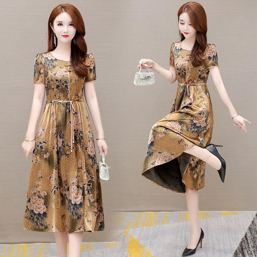 YWE ALLJ22A76减龄印花连衣裙贵夫人气质优雅a字裙 商品图3