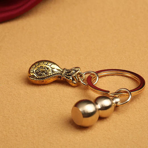【玺灵阁】黄铜钱袋实心葫芦挂饰/聚福纳福/事事顺心/汽车钥匙扣挂件 商品图3