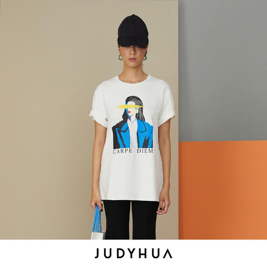 JUDYHUA 都市女艺术家系列-享受当下Oversize印花T恤 商品图0