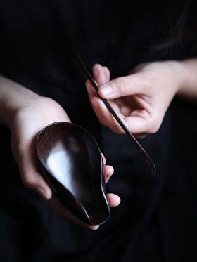 【青山特惠】老料 大红酸枝 荷合 茶则一套  s5