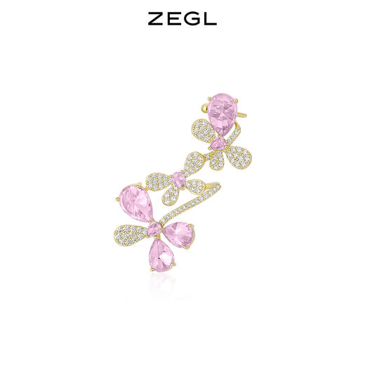 ZEGL粉色花朵耳环女耳骨夹耳钉一体小众设计感925银针夏季耳饰品 商品图0