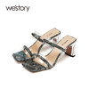 westory女鞋2021夏季新款蛇皮高跟凉鞋公主鞋拖鞋外穿W21BJ60771 商品缩略图1