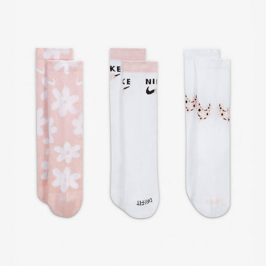 耐克-鞋袜类（夏）F2大童3双装袜子大气浅粉-白 商品图0
