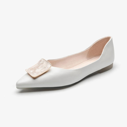 莱尔斯丹尖头浅口创意立体扣低跟船鞋套脚优雅单鞋2M12401 商品图1