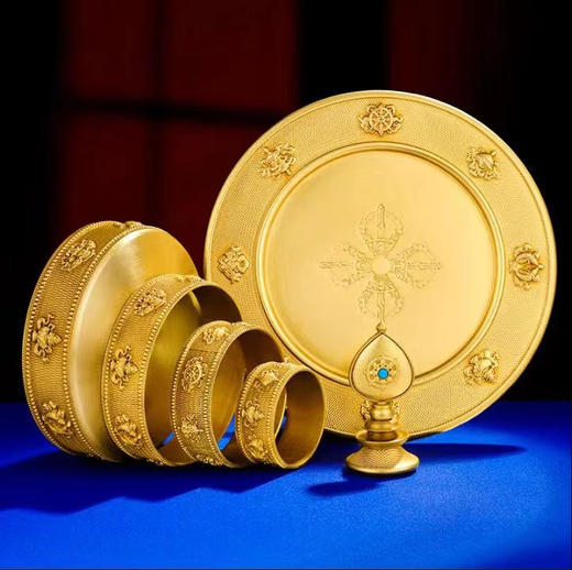 新款学院升级纯铜加厚八吉祥曼扎盘带托盘曼茶盘修盘10cm佛堂摆件 商品图3