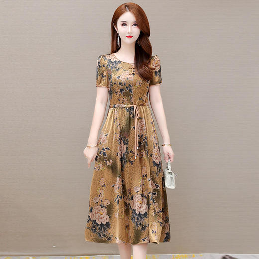 YWE ALLJ22A76减龄印花连衣裙贵夫人气质优雅a字裙 商品图2