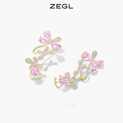 ZEGL粉色花朵耳环女耳骨夹耳钉一体小众设计感925银针夏季耳饰品 商品图5