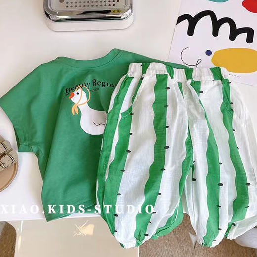 黛唯梵儿童套装2022夏新款男女童装短t恤休闲上衣宝宝长裤防蚊裤两件套 商品图7