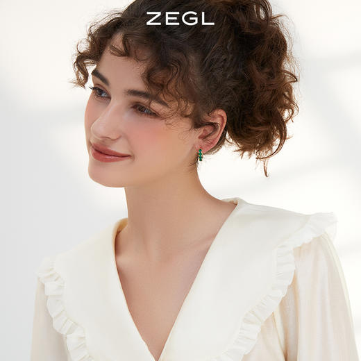 ZEGL祖母绿C型耳环女小众设计感高级耳钉2022年新款潮耳扣耳饰品 商品图3