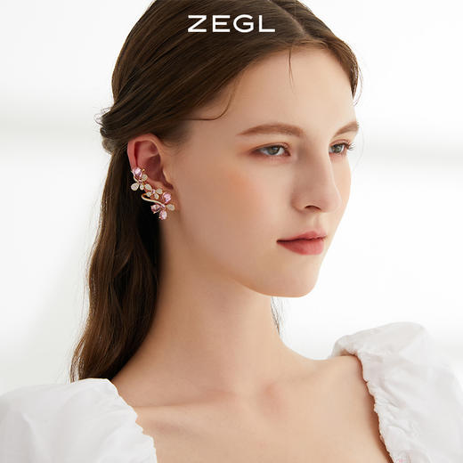 ZEGL粉色花朵耳环女耳骨夹耳钉一体小众设计感925银针夏季耳饰品 商品图3