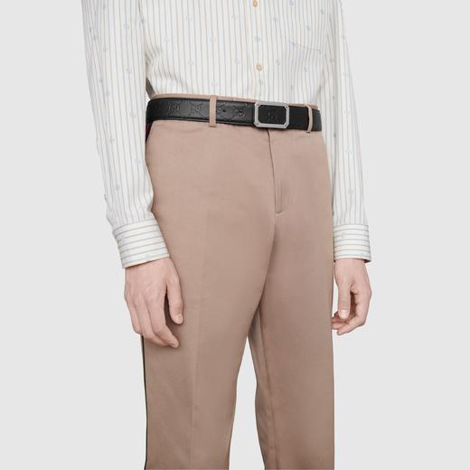 Gucci 古驰 男士3.5cm宽 黑色GG压纹logo真皮腰带，钯色金属扣头 403941CWC0N 商品图0