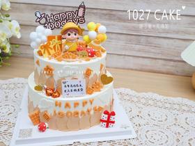 1027CAKE | 双层蛋糕 小黄帽女孩 百天周岁