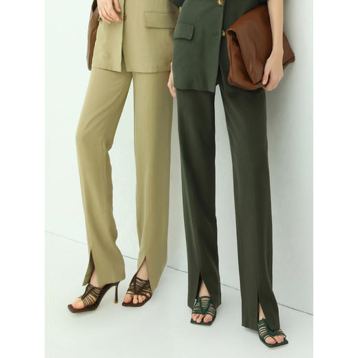 COCOBELLA时尚通勤前开衩西裤女舒适休闲直筒裤高腰长裤PA901 商品图2