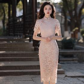 YG-2019春新款仙女系蕾丝旗袍连衣裙复古优雅日常可穿民国风