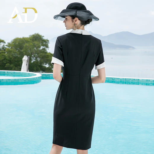 AD御姐范黑色连衣裙女夏季职业装高级设计感接拼西装裙开叉包臀裙 商品图4