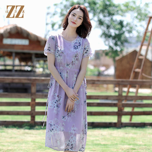 佐尔美夏季新款 桑蚕丝真丝乔其连衣裙女E12LS82 商品图2