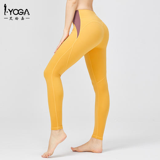 IYOGA高腰健身裤提臀紧身弹力跑步夏亲肤莱卡N66透气撞色瑜伽裤女k9-064 商品图0