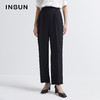 INSUN恩裳2022夏新品时尚自然褶皱感经典黑色三醋酸直筒休闲裤9C32220160 商品缩略图0