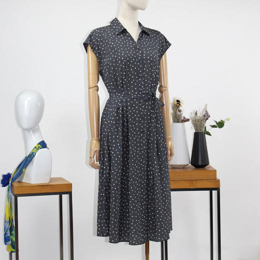 FOCALS福柯斯夏季桑蚕丝衬衫领短袖印花中长款连衣裙FRRBX283AM 商品图1