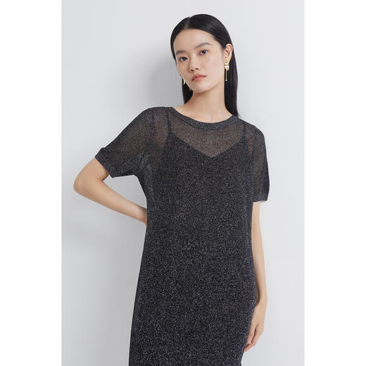 INSUN恩裳2022夏季新款时尚闪亮光泽潮流优雅透感网纱连衣裙9C32205600 商品图2