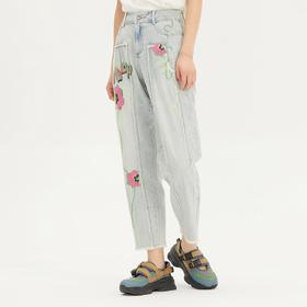 MIIDII谜底牛仔裤女2022春款舒适柔软天丝棉刺绣长裤女221MK0032