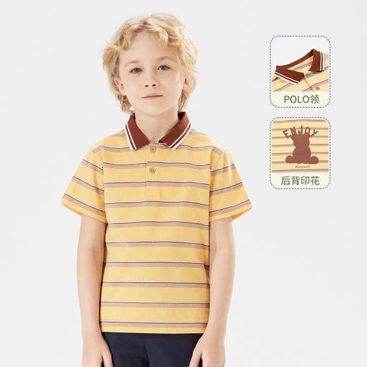 mettekids儿童短袖T恤立领洋气新款条纹透气男童上衣polo衫夏装 商品图1