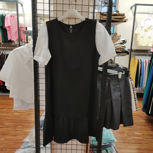 女拼接圆领荷叶摆连衣裙 商品图0