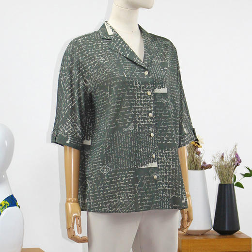 FOCALS福柯斯女装夏季新款休闲古巴领字母印花短袖衬衫FRRBS226GM 商品图1