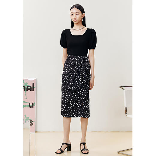 NEELLY纳俪商场同款格子半身裙女扭结系带显瘦A字裙下开叉半裙N22051E01141 商品图4