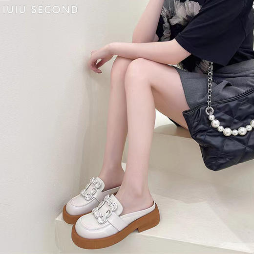 IUIU SECOND 2022夏新款时髦水钻方扣厚底穆勒拖鞋U22AH11231 商品图2