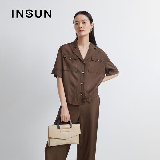 INSUN恩裳2022夏季新品时尚微褶皱简约休闲舒适凉爽醋酸衬衫9C32230070 商品图0