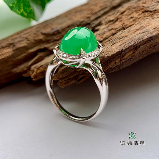 派瑞翡翠 18k金翡翠戒指 糯冰种 绿色 商品图3