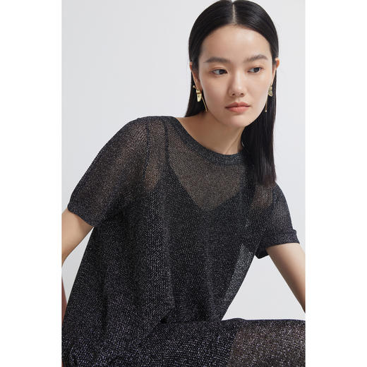 INSUN恩裳2022夏季新款时尚闪亮光泽潮流优雅透感网纱连衣裙9C32205600 商品图3