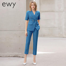 蓝色短袖西装套装女夏季工作服高端正式场合职业装藏蓝色商务正装