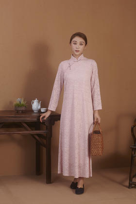 【漫物记】 蕾丝平肩长袖粉色A版改良旗袍