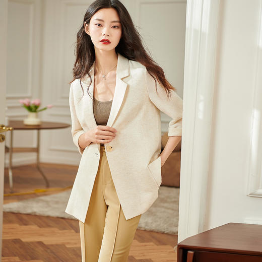 剩S/M/XL 休闲宽松裁剪七分袖2022夏季新款针织肌理设计女式西服 商品图2