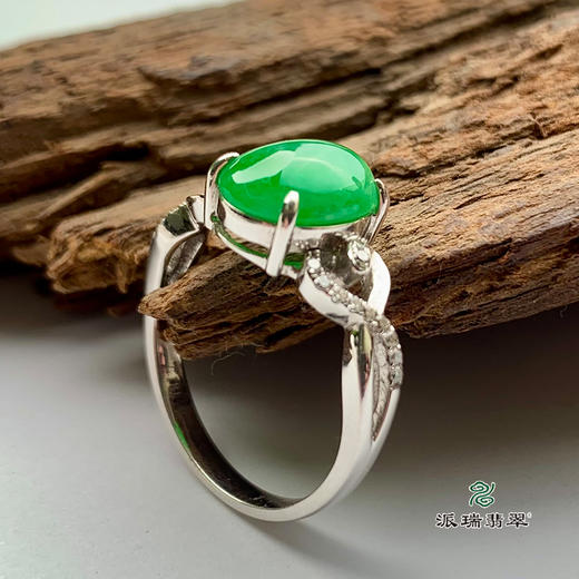 派瑞翡翠 18k金翡翠戒指 糯冰种 绿色 商品图3