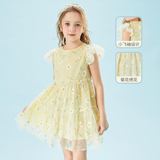 mettekids儿童裙子2022童装洋气网纱小飞袖公主裙女童夏季连衣裙 商品图1