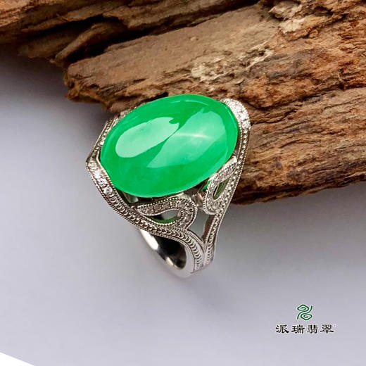 派瑞翡翠 18k金翡翠戒指 糯冰种 绿色 商品图1