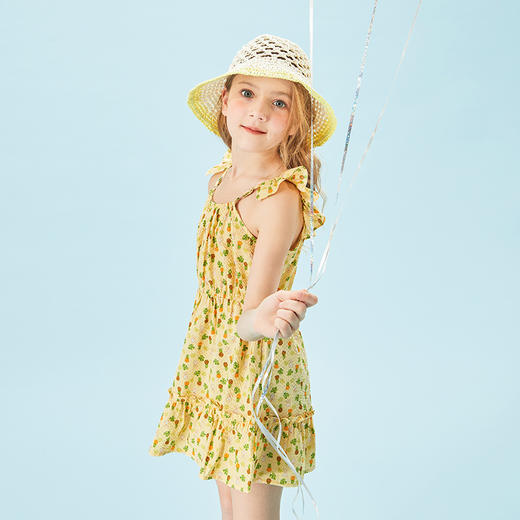 mettekids儿童裙子2022童装荷叶边薄款吊带菠萝女童夏季连衣裙 商品图4