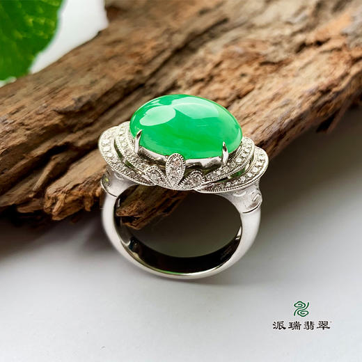 派瑞翡翠 18k金翡翠戒指 糯冰种 绿色 商品图1